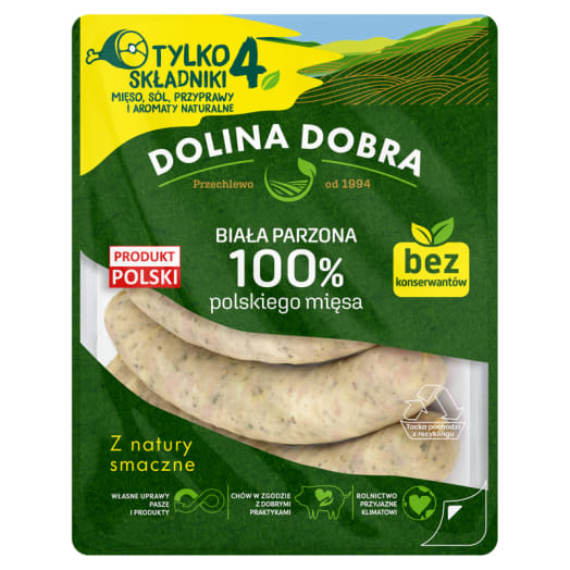 DOLINA DOBRA Kiełbasa biała parzona 100% Polskiego Mięsa