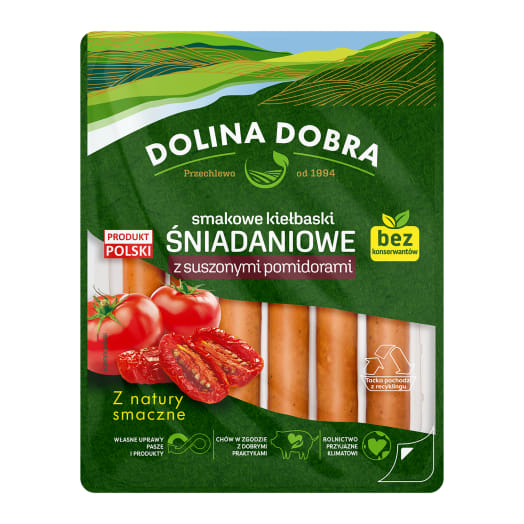 DOLINA DOBRA Smakowe kiełbaski śniadaniowe z suszonymi pomidorami