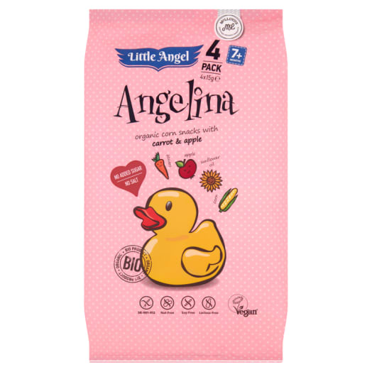 CIBI Angelina Chrupki kukurydziane- marchew i jabłko- od 7 miesiąca bezglutenowe BIO 4x15g